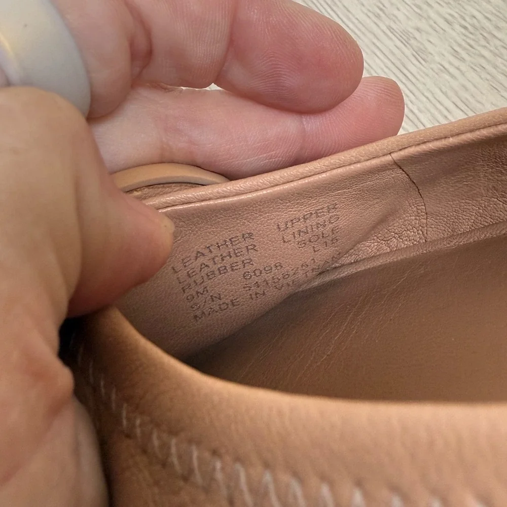 Ballet Flats Tory Burch Womens 9M Tan Minnie Travel Leather Medallion Scrunch